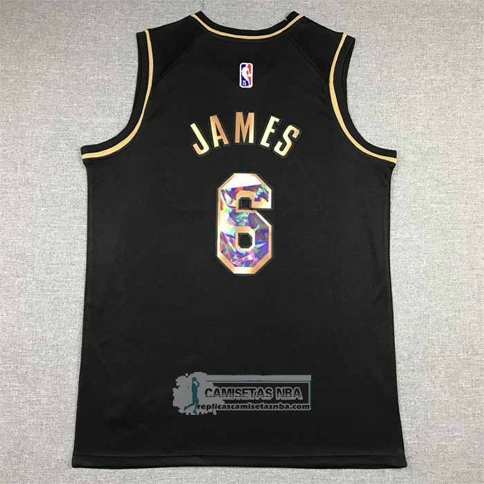 Camiseta Golden Edition Los Angeles Lakers Lebron James NO 6 2021-22 Negro